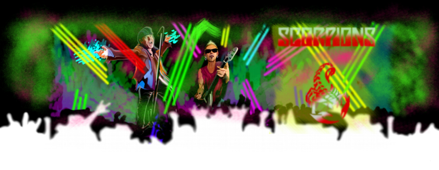 Caricatura de Klaus Meine y Rudolf Schenker en concierto