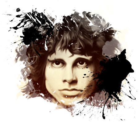 Dibujo con lápices de la imagen icónica del rostro de Jim Morrison