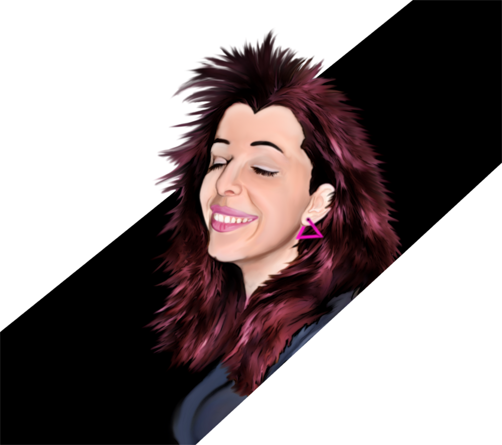 Dibujo de la fotógrafa de AQuemarropa, Angie, con el pelo de color rosa