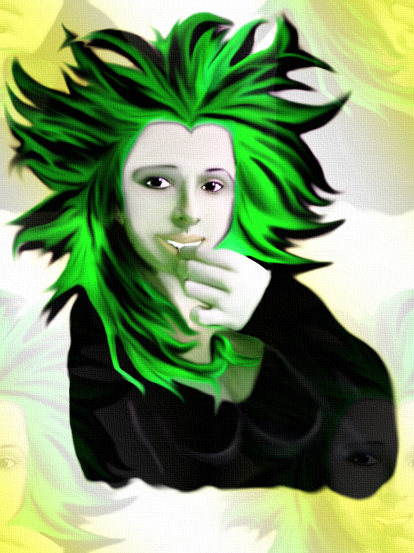 Dibujo de una chica con el pelo verde