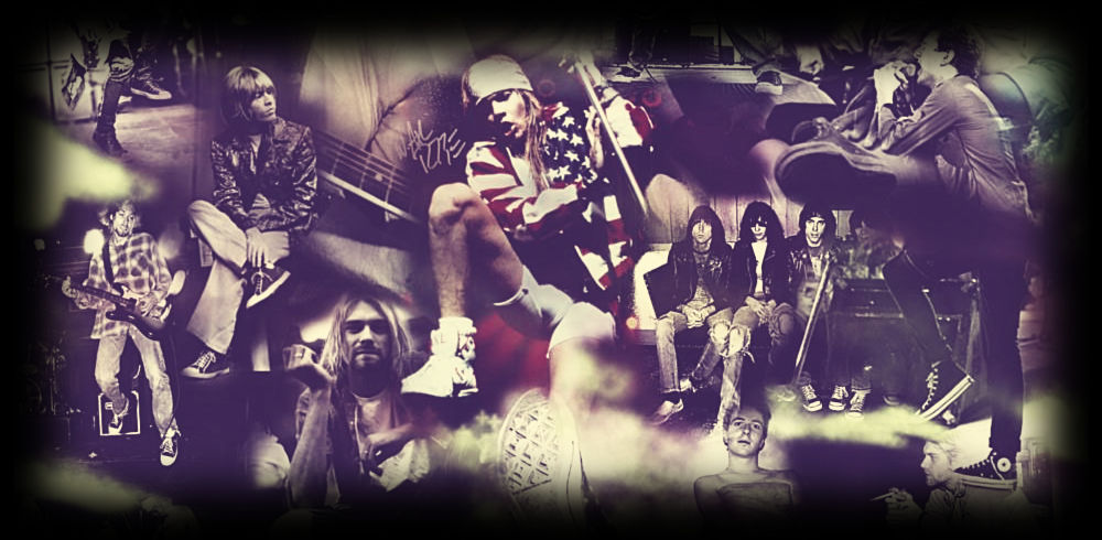 Mural con fotos de rockeros que visten zapatillas Converse
