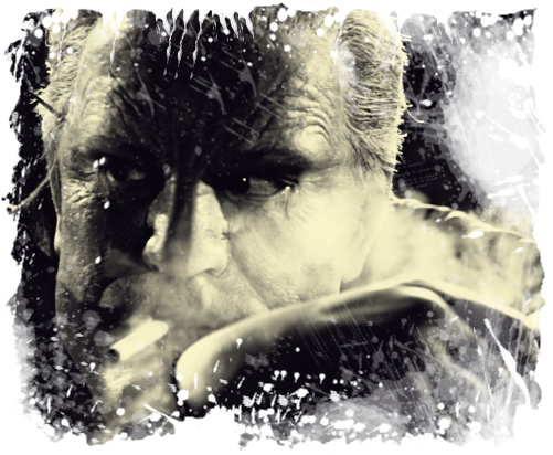 Marv echando un cigarrillo en una escena de A Dame To Kill For Imagen de Mickey Rourke caracterizado como Marv