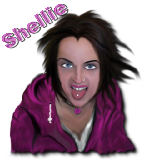 Reportera Shellie Dibujo en rosa del personaje Shellie