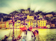 Portofino, Italia Vista desde el mar del puerto de Portofino en la costa de Italia