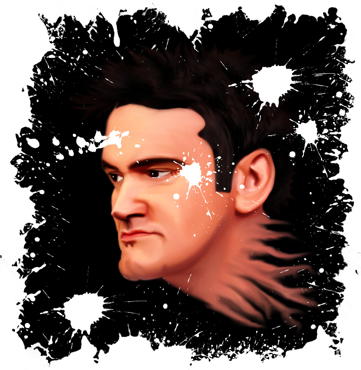 Tarantino: Sus Primeros Pasos como Director de Cine Cabeza de Quentin Tarantino. Dibujo AQuemarropa Art