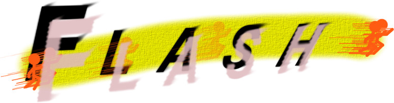 Letras en negro y rosa con la silueta de Flash
