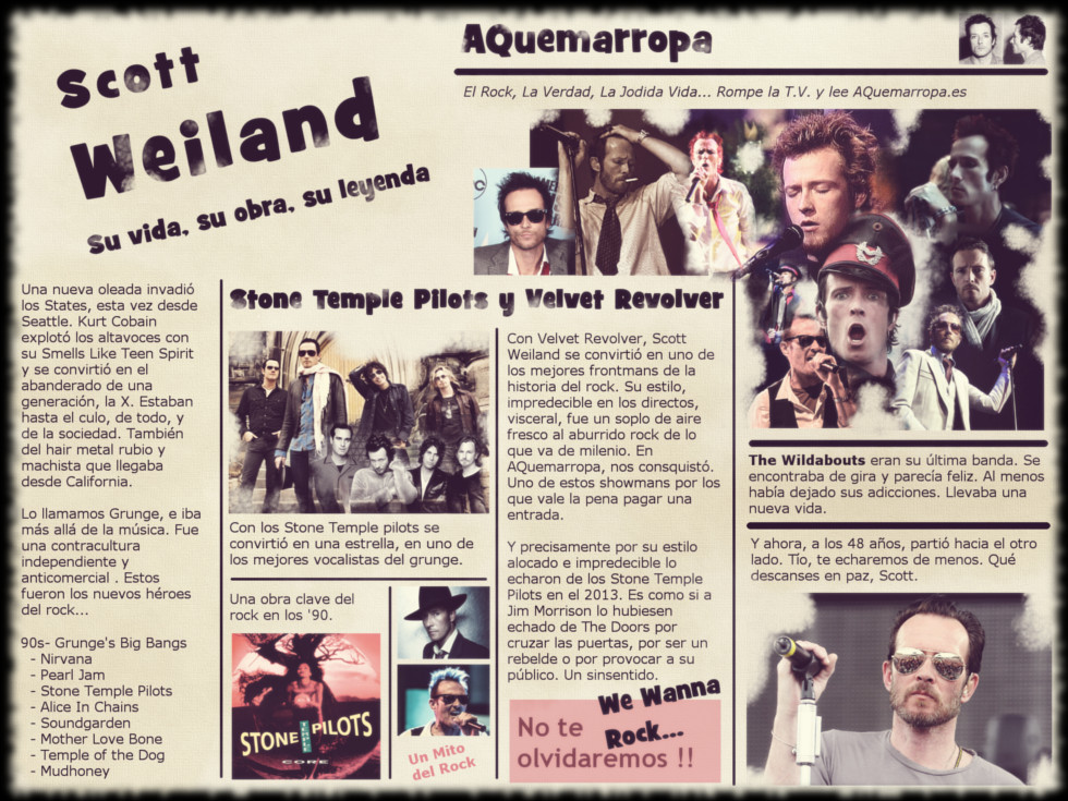 Artwork con imágenes y texto sobre Scott Weiland
