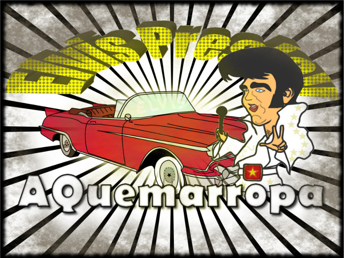 Dibujo de Elvis Presley y un Cadillac rojo